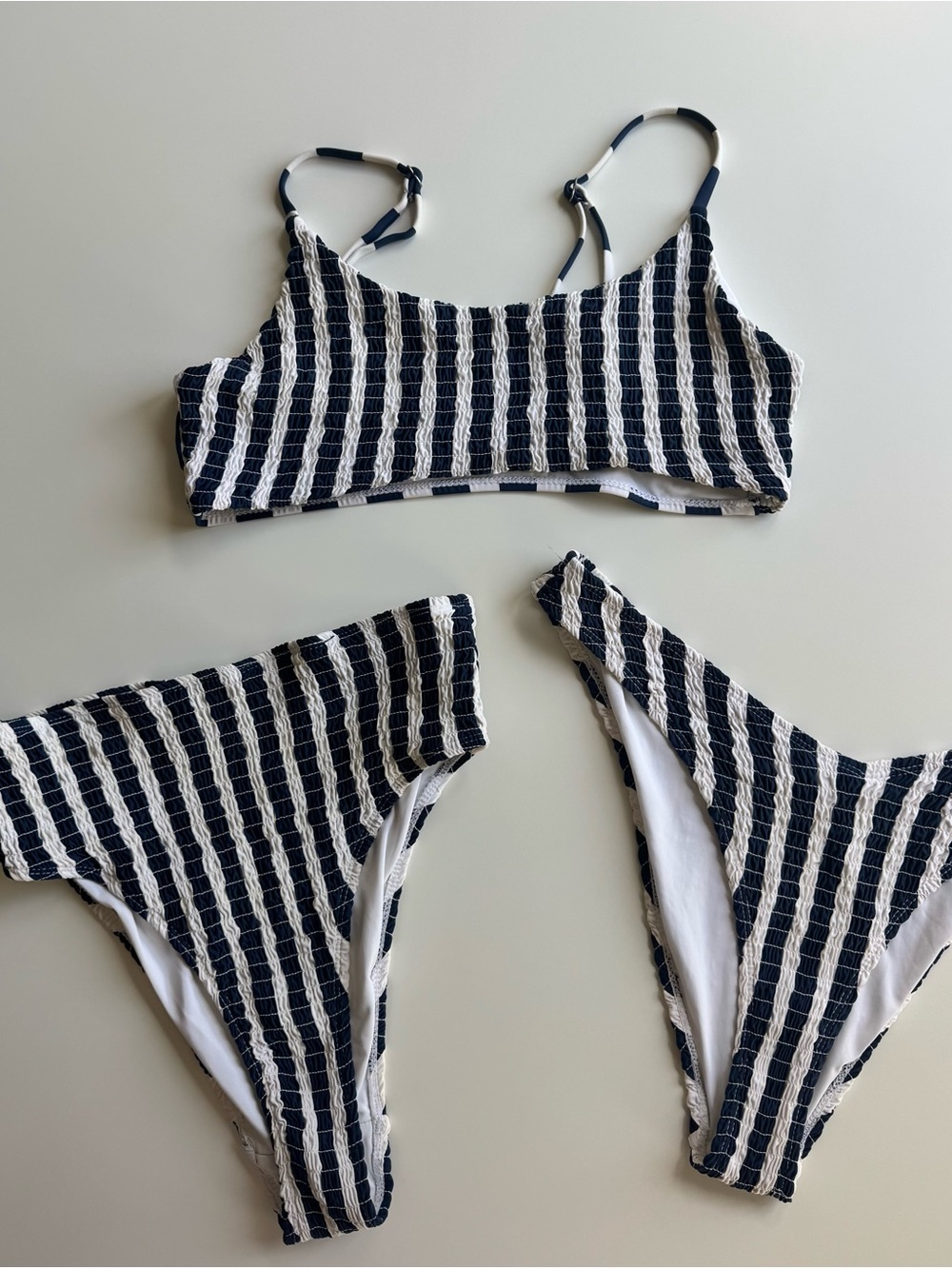 Cotton On White and Navy Striped Bikini Set 2 bottom styles size Large